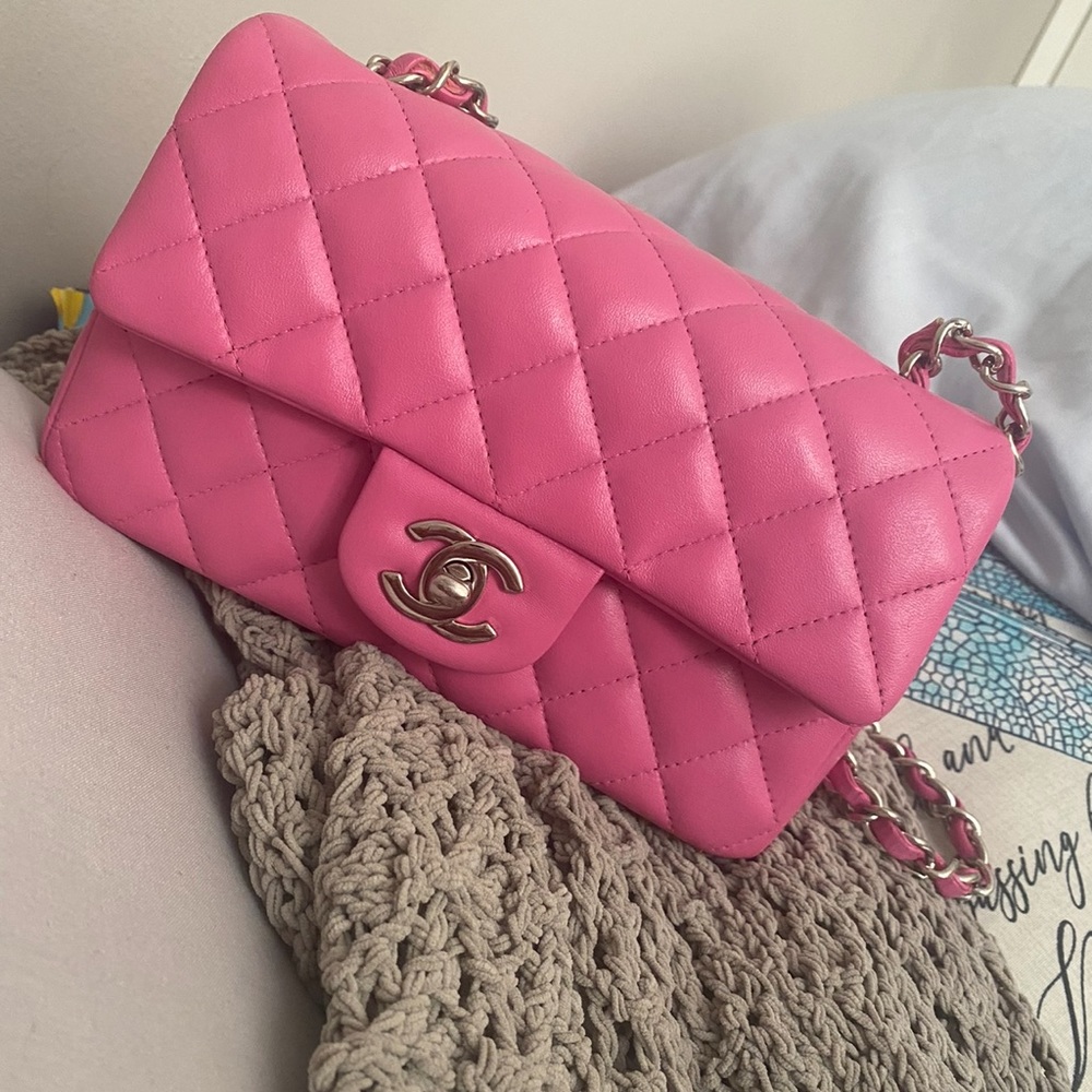 AUTHENTIC CHANEL MINI FLAP BAG DYED PINK